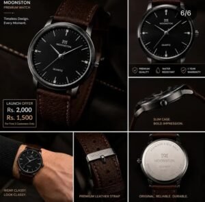 MOONSTONE CLASSY LEATHER STRIP WRIST WATCH