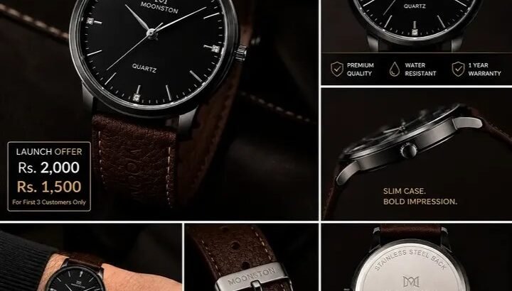 MOONSTONE CLASSY LEATHER STRIP WRIST WATCH