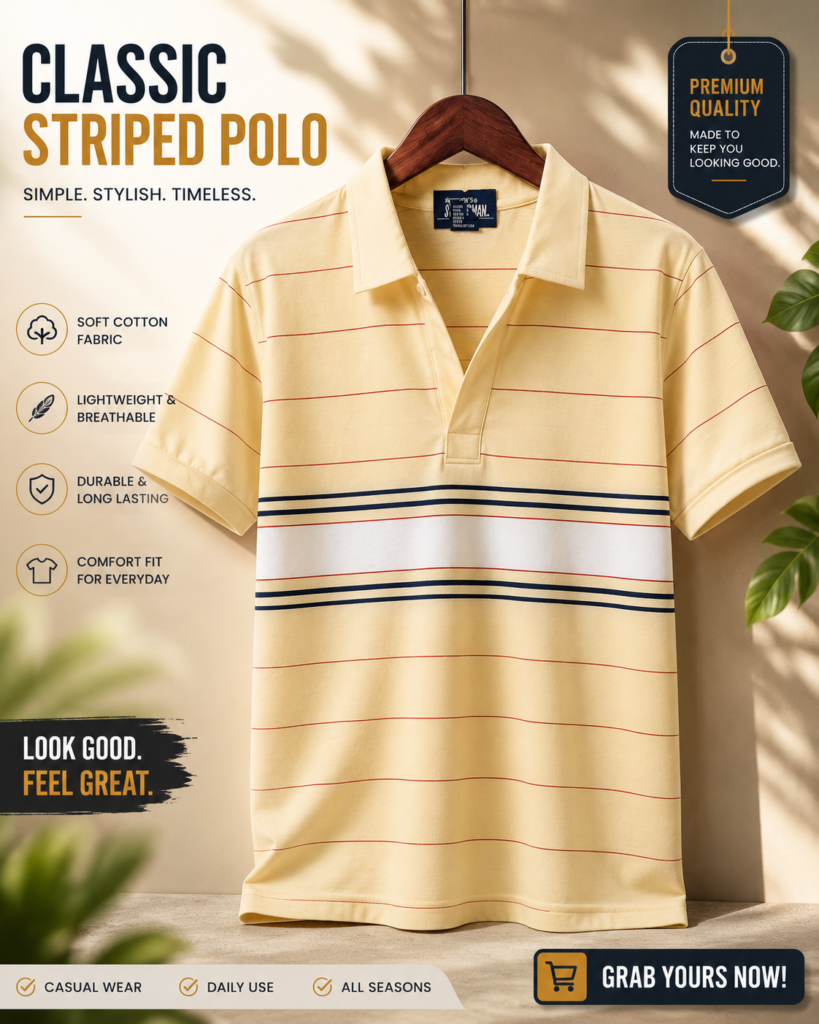 CLASSY STRIPTED POLO T-SHIRT FOR MENS - Clothes for sale in Chah Miran, Lahore