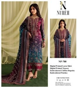 High quality Digital Printed Lawn Trouser and Embroidered Chiffon Dupatta