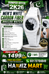 Men’s White Carbon Fibar Analog Watch 10mm White Strap