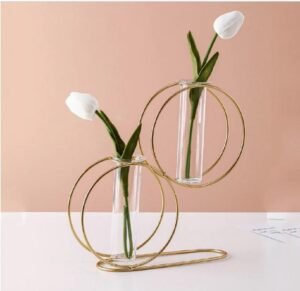 Golden iron vase with glass tube