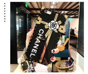 Chanel black glitter cover for iPhone with chain