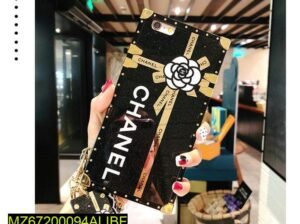 Chanel black glitter cover for iPhone with chain