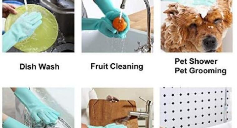 Dishwashing Rubber Gloves Non-Slip Household Laundry Kitchen Cleaning Gloves – Pair (Random color)