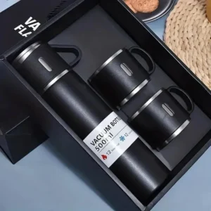 Vacuum Flask Set Black Stainless Steel 12 Hour Thermal Insulation