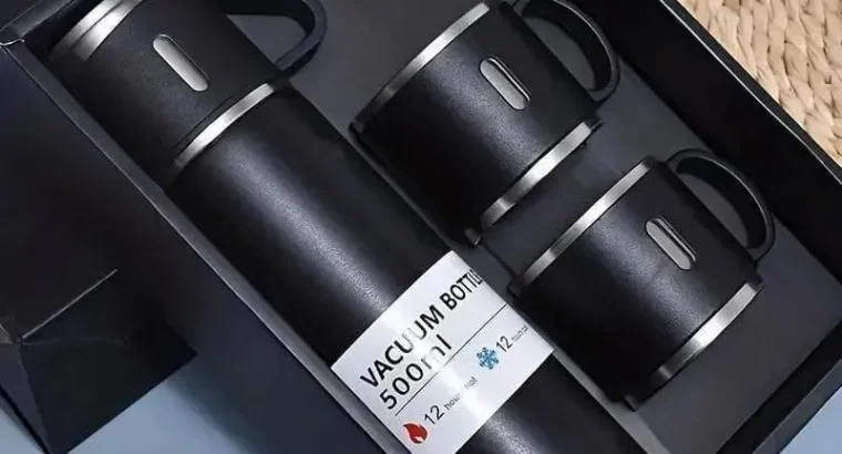 Vacuum Flask Set Black Stainless Steel 12 Hour Thermal Insulation