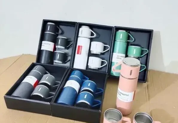 Vacuum Flask Set Black Stainless Steel 12 Hour Thermal Insulation