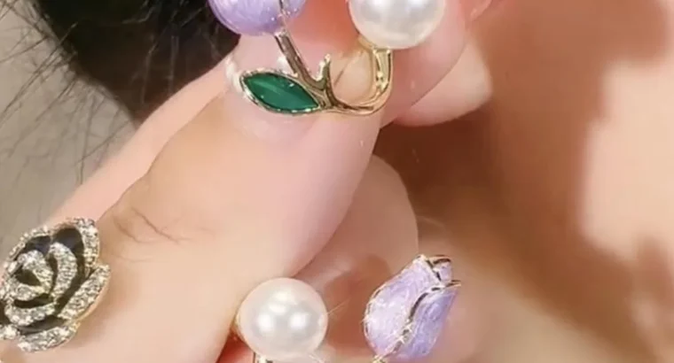 Flower Pearl Earrings Pink Green Leaf