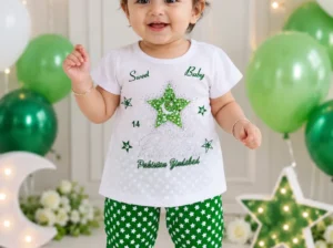 14 August Happy Independence Day 2 Pcs Girl’s Fancy Embroidered Shirt