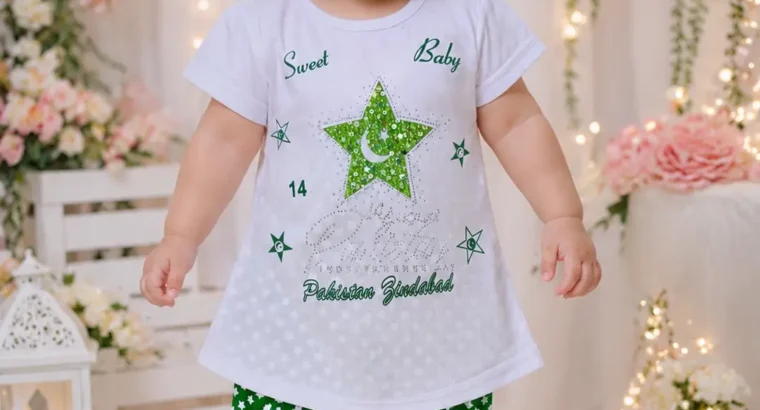 14 August Happy Independence Day 2 Pcs Girl’s Fancy Embroidered Shirt
