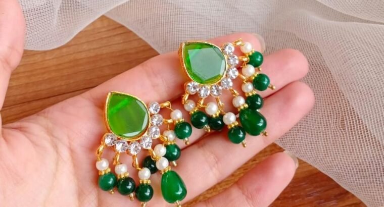 Gold Plated Green Stone Earrings for Women