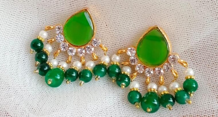 Gold Plated Green Stone Earrings for Women