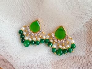 Gold Plated Green Stone Earrings for Women