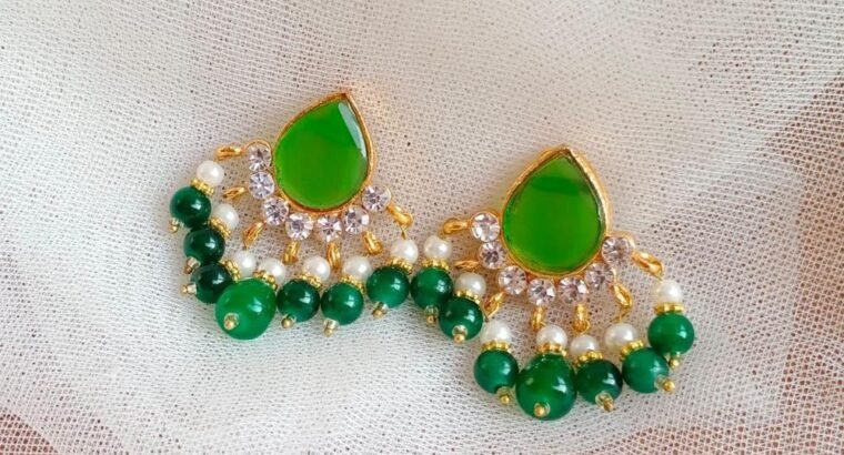 Gold Plated Green Stone Earrings for Women