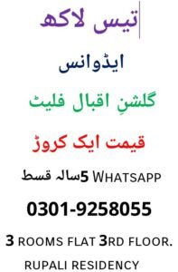 30 lacs Gulshan iqbal flat with possession