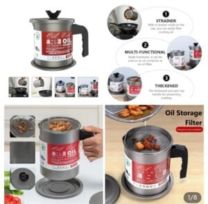 Oil Pot Stainer – Store and pour cooking oil with ease using this Stainless Steel Silver Oil Pot