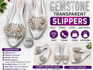 Silver Gemstone Transparent Slippers