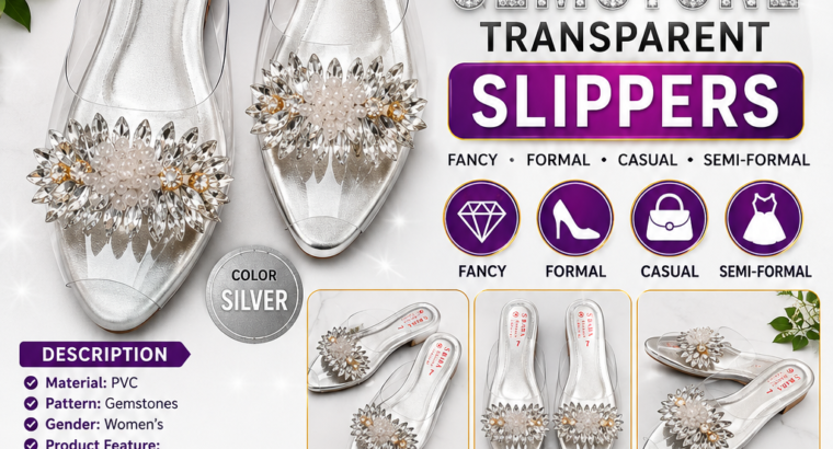 Silver Gemstone Transparent Slippers