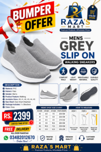 Mens Grey slip on walking sneakers