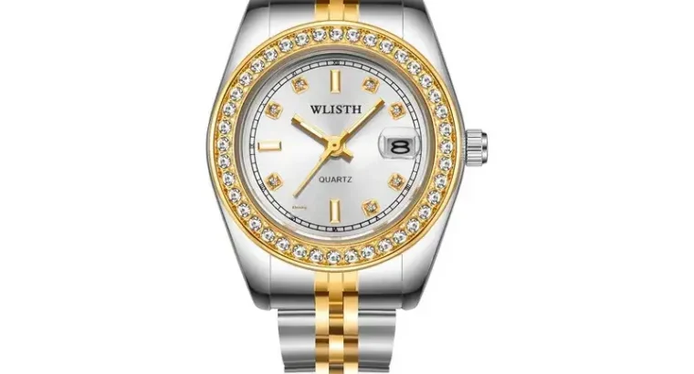 Men’s Gold Steel Band Quartz Watch with Date Display