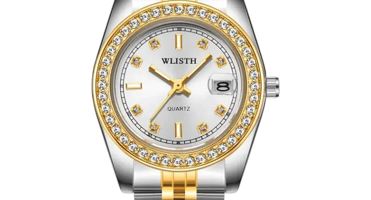 Men’s Gold Steel Band Quartz Watch with Date Display
