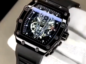 Black skeleton watch