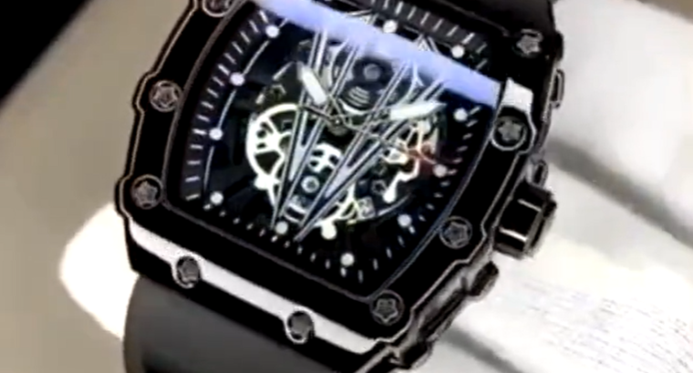 Black skeleton watch