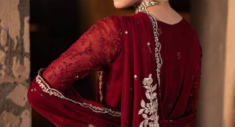 AZURE Design Royal Crimson Chiffon Embroidered