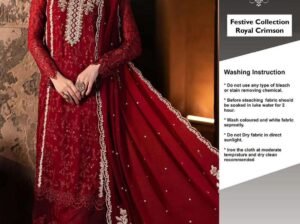 AZURE Design Royal Crimson Chiffon Embroidered