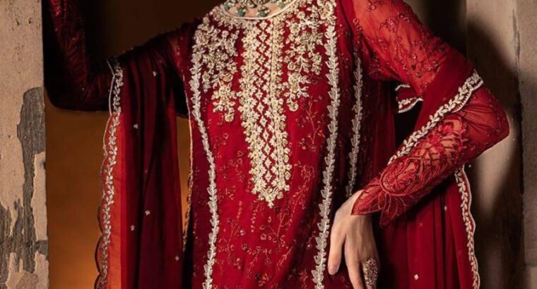 AZURE Design Royal Crimson Chiffon Embroidered