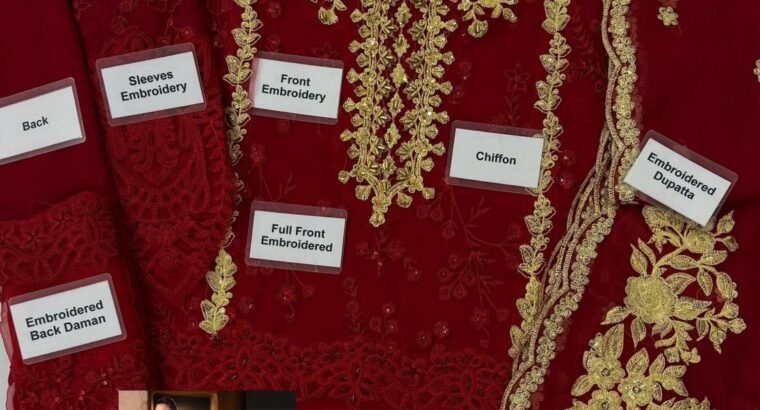 AZURE Design Royal Crimson Chiffon Embroidered