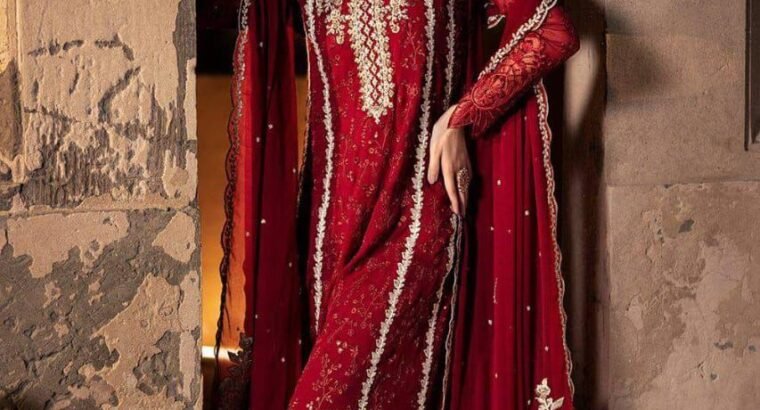 AZURE Design Royal Crimson Chiffon Embroidered
