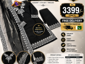 Black Embroidered 3 Piece Suit For Women