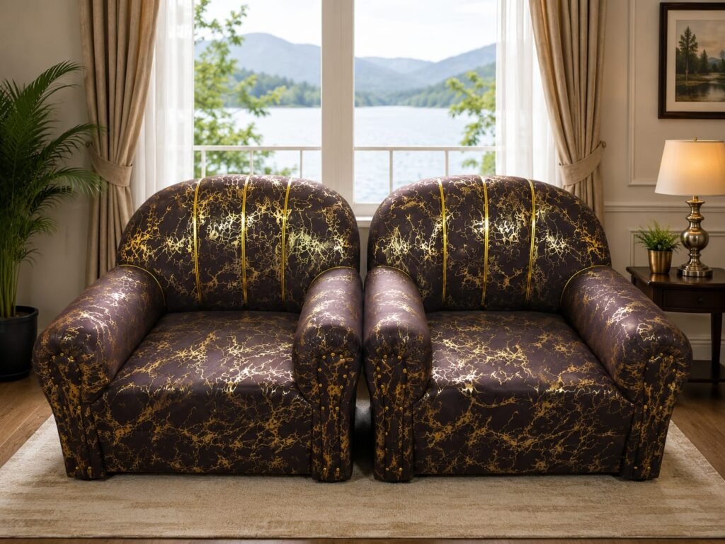 Seater Luxury Sofa Set | Brown and Gold Designer | Excellent Condition - photo 3