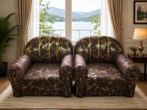 Seater Luxury Sofa Set | Brown and Gold Designer | Excellent Condition