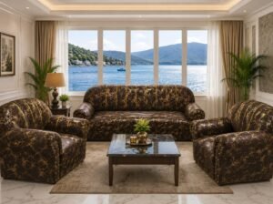 Seater Luxury Sofa Set | Brown and Gold Designer | Excellent Condition
