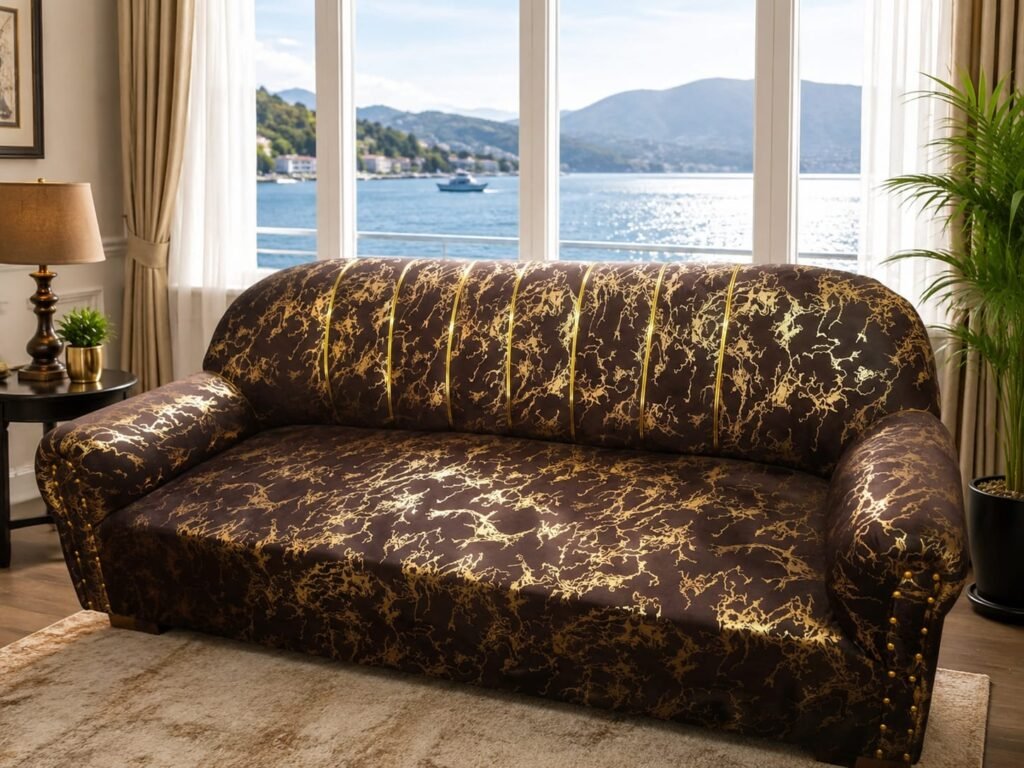 Seater Luxury Sofa Set | Brown and Gold Designer | Excellent Condition - photo 2