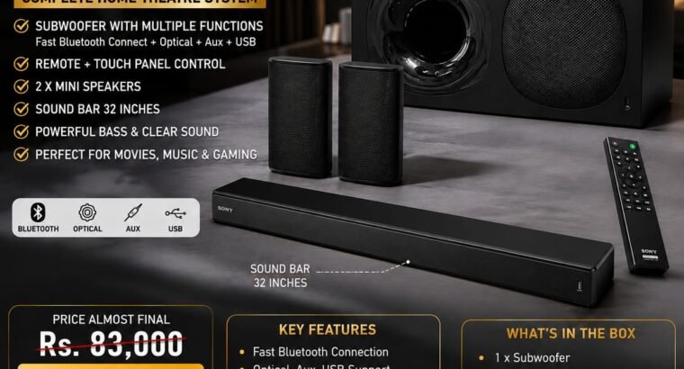 Sony 32 Inch Sound Bar with Subwoofer and 2 Speakers