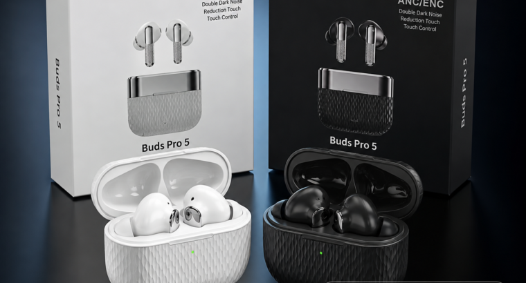 🎧 Buds Pro 5 ANC/ENC Wireless Bluetooth Earbuds – Premium Sound, Premium Style!