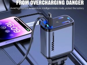 🚗 4 In 1 Fast Charging Car Charger | 180° Adjustable | USB + Type-C | Smart Protection