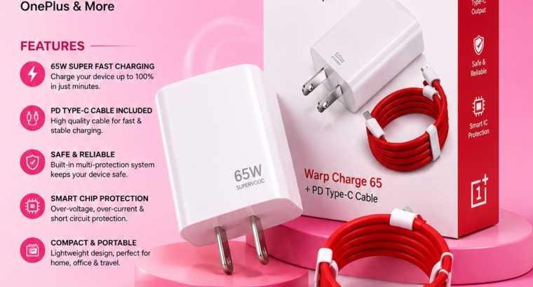 OnePlus Original Style 65W SuperVOOC / Warp Charger + PD Type-C Cable