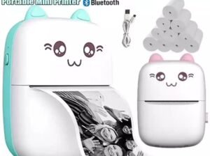 🖨️ Portable Mini Printer with Cat Design, Inkless Thermal, Bluetooth