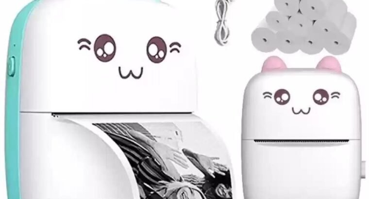 🖨️ Portable Mini Printer with Cat Design, Inkless Thermal, Bluetooth