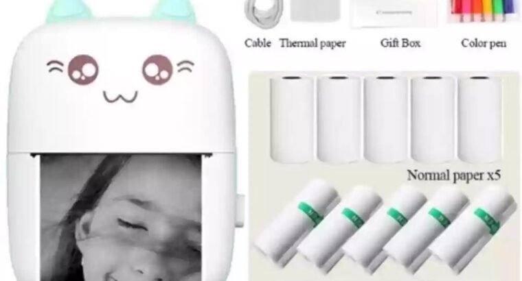 🖨️ Portable Mini Printer with Cat Design, Inkless Thermal, Bluetooth
