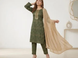 Green Arbic Lawn 3Pcs Block Printed set