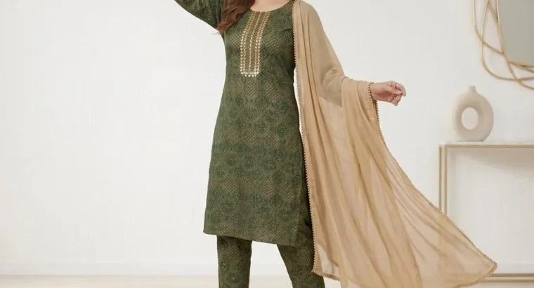 Green Arbic Lawn 3Pcs Block Printed set