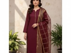 3 Pcs Women’s Unstitched Plain Suit