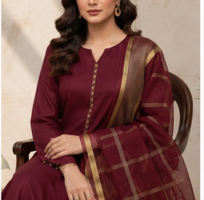 3 Pcs Women’s Unstitched Plain Suit