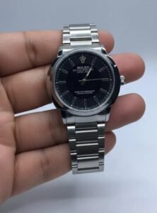 Men’s Stainless Steel Black Dial Quartz Watch 34mm